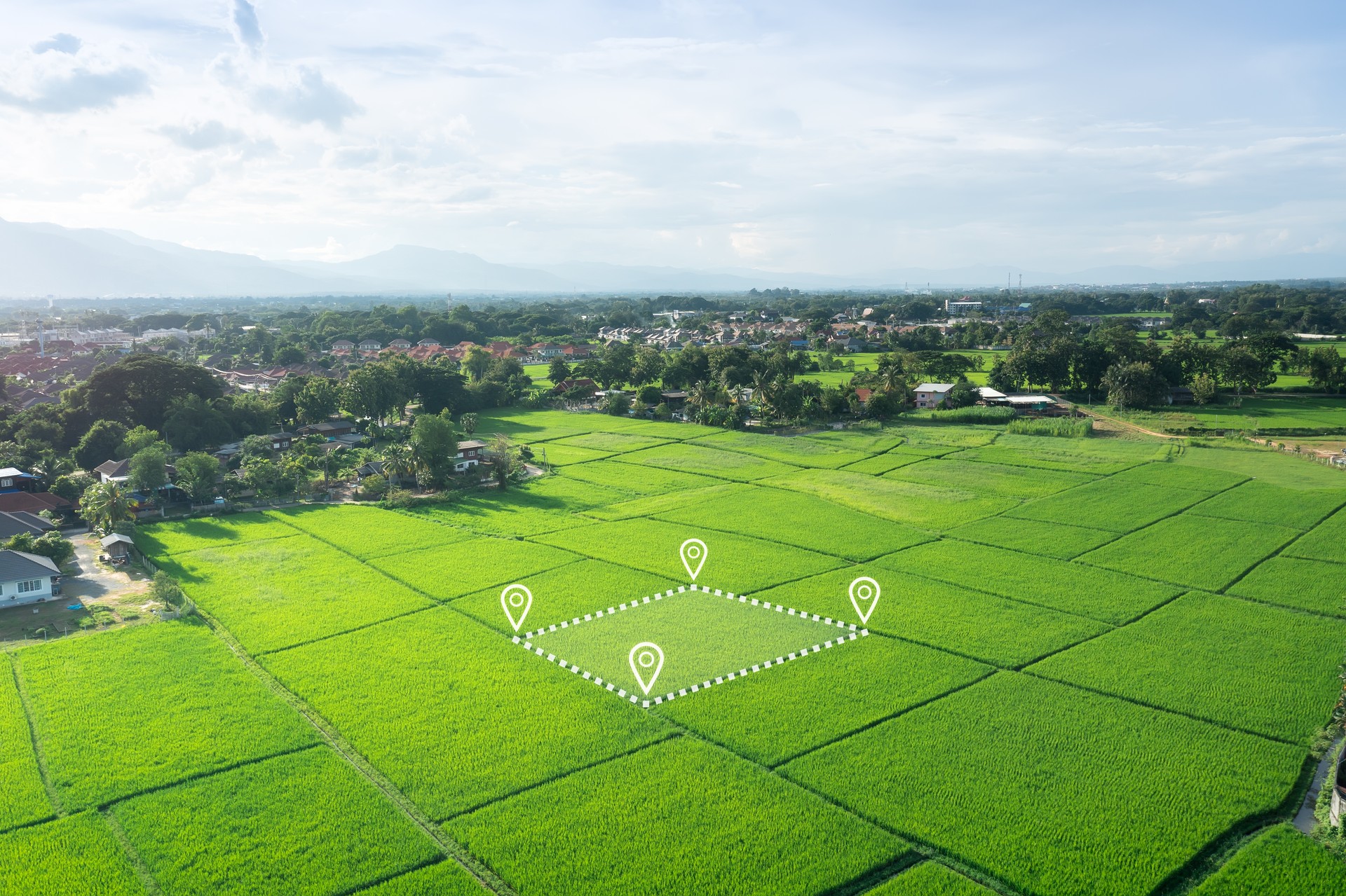 Land plot in aerial view with concept of real estate and property.